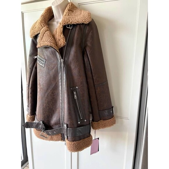 AVEC LES FILLES Faux Shearling Moto Jacket- SZ S & M- NWT - Picture 2 of 5